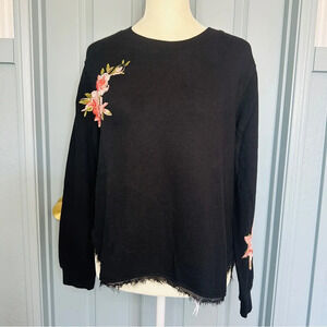 NEW Ella Moss Floral Stitch Lace Black Crew Neck Sweatshirt